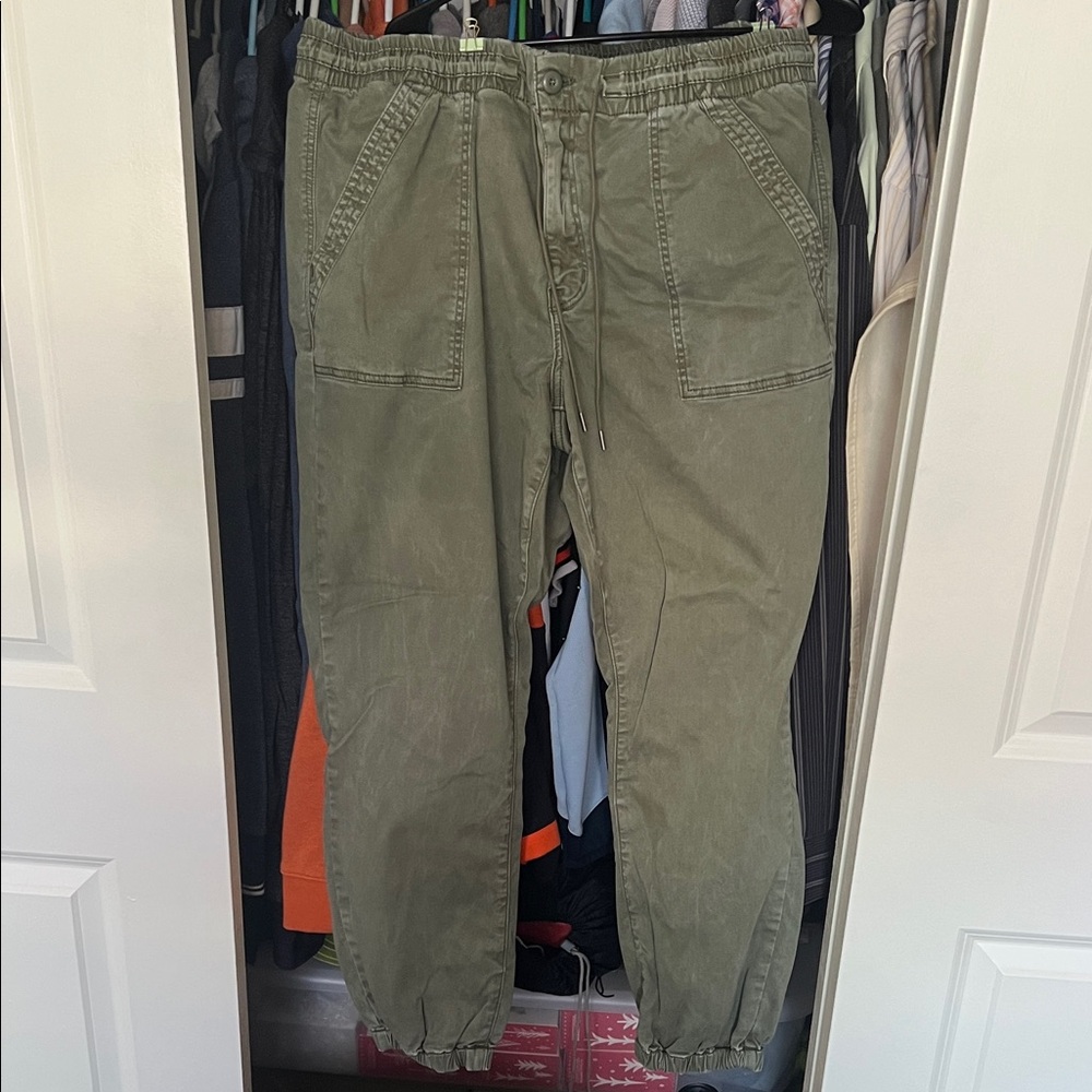 Women’s Olive Green Casual Pants Jogger Style Cuff Ankle Size 18 Regular